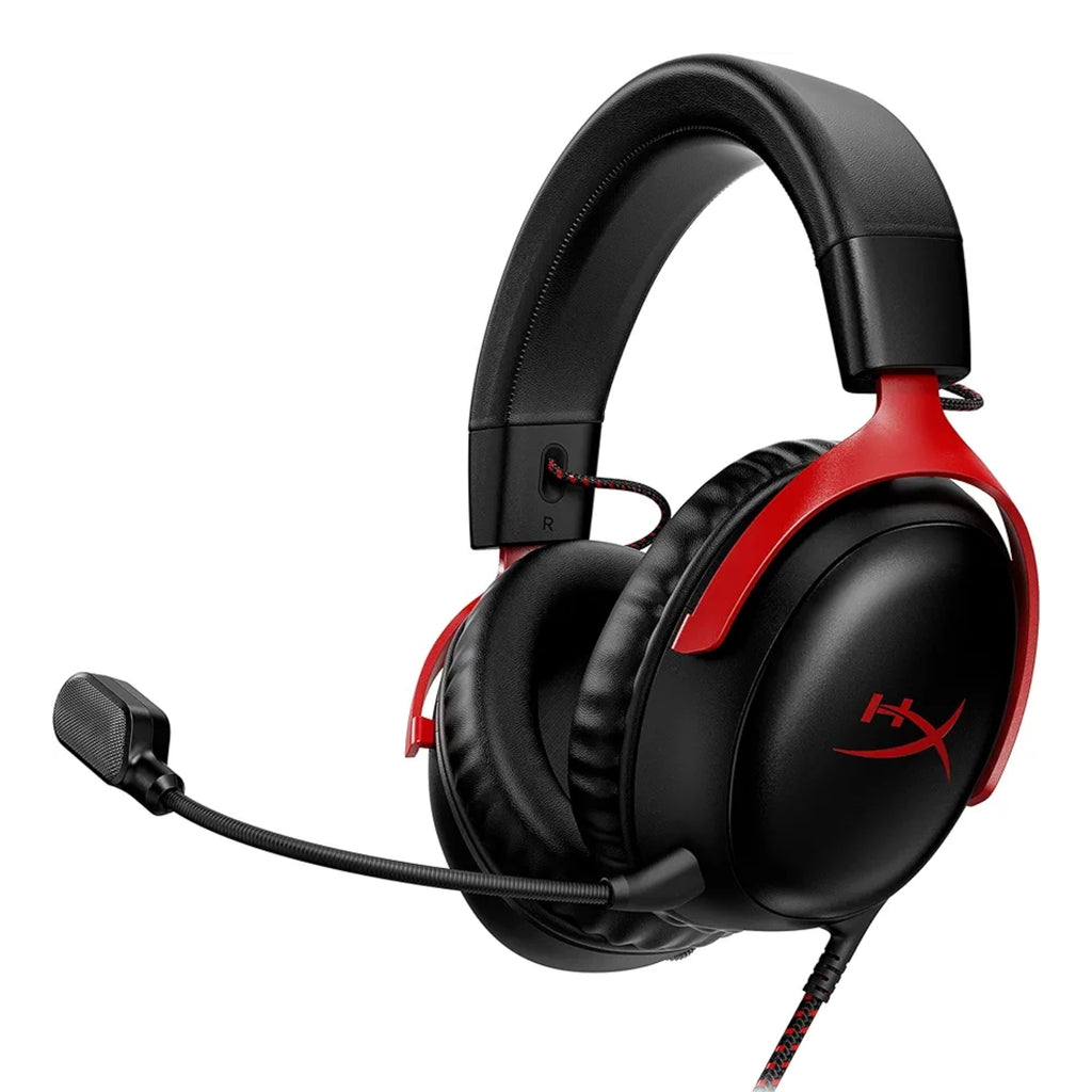 HyperX Cloud III – Wired Gaming Headset, PC, PS5, Xbox Series X|S, Angled 53mm Drivers, DTS Spatial Audio, Memory Foam, Durable Frame, Ultra-Clear 10mm Mic, USB-C, USB-A, 3.5mm – Black/Red