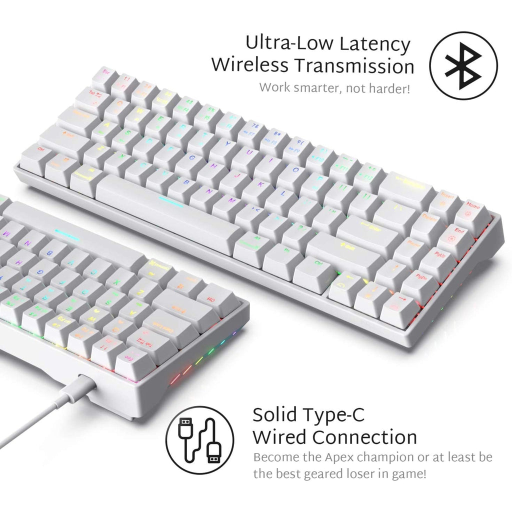 RK ROYAL KLUDGE RK71 RGB Dual Mode Wireless/Wired 70% Mechanical Gaming Keyboard - White