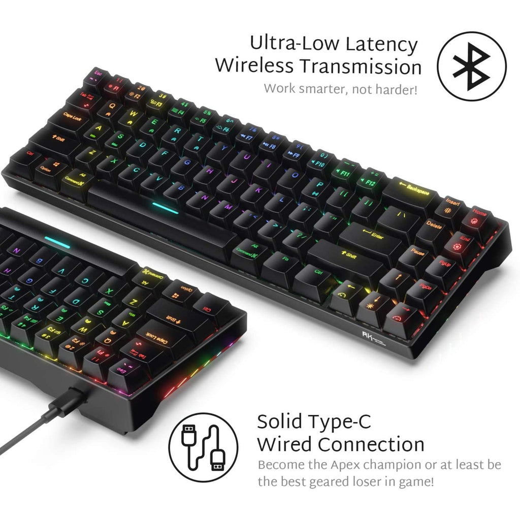 RK ROYAL KLUDGE RK71 RGB Dual Mode Wireless/Wired 70% Mechanical Gaming Keyboard - Black