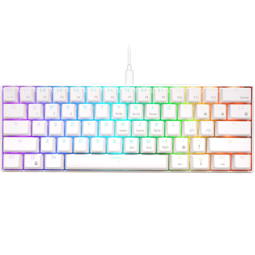 RK ROYAL KLUDGE RK61 RGB Triple Mode BT5.0/2.4G/USB-C 60% Hot-swappable Switches Mechanical Gaming Keyboard - White
