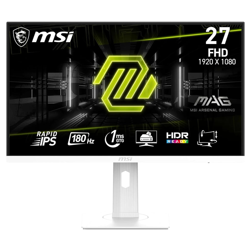 MSI MAG 274PFW 27 Inch FHD Gaming Monitor - 1920 x 1080 Rapid IPS Panel, 180 Hz - 1ms (GtG), 117percentage sRGB Colour Gamut, Frameless Design, HDR Ready - White