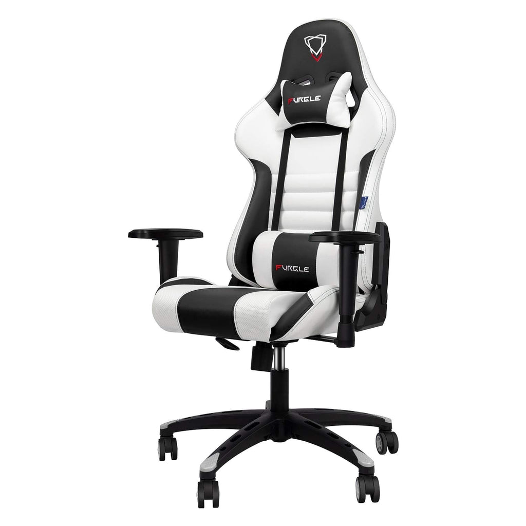 Furgle Gaming Chair, Racing Style High-Back Office Chair with Adjustable Armrests, PU Leather Ergonomic Video Game Chair with Headrest and Lumbar Support, Rocking Mode - White