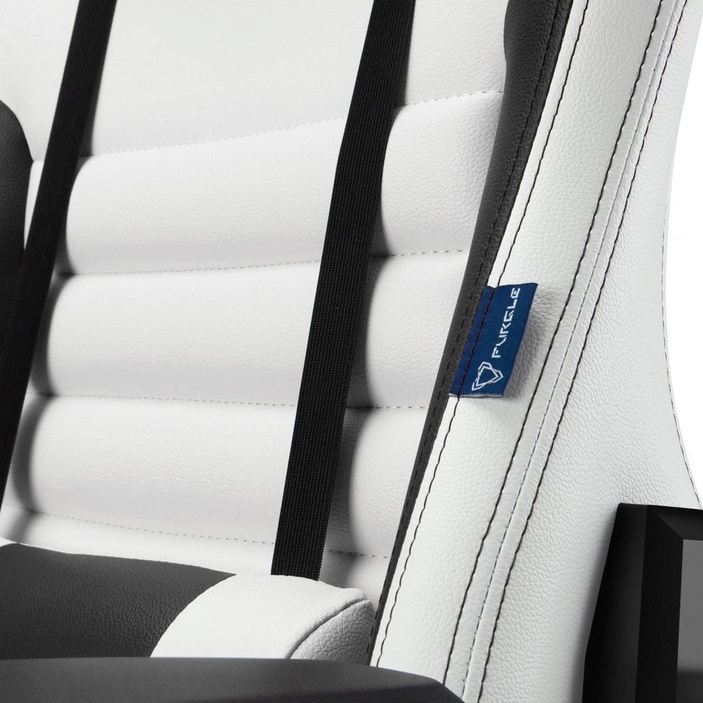 Furgle Gaming Chair, Racing Style High-Back Office Chair with Adjustable Armrests, PU Leather Ergonomic Video Game Chair with Headrest and Lumbar Support, Rocking Mode - White