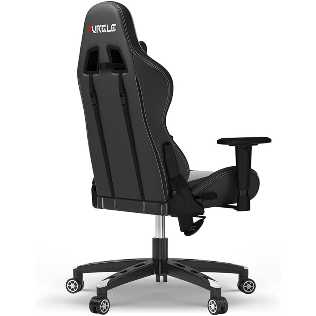 Furgle Gaming Chair, Racing Style High-Back Office Chair with Adjustable Armrests, PU Leather Ergonomic Video Game Chair with Headrest and Lumbar Support, Rocking Mode - Black/White
