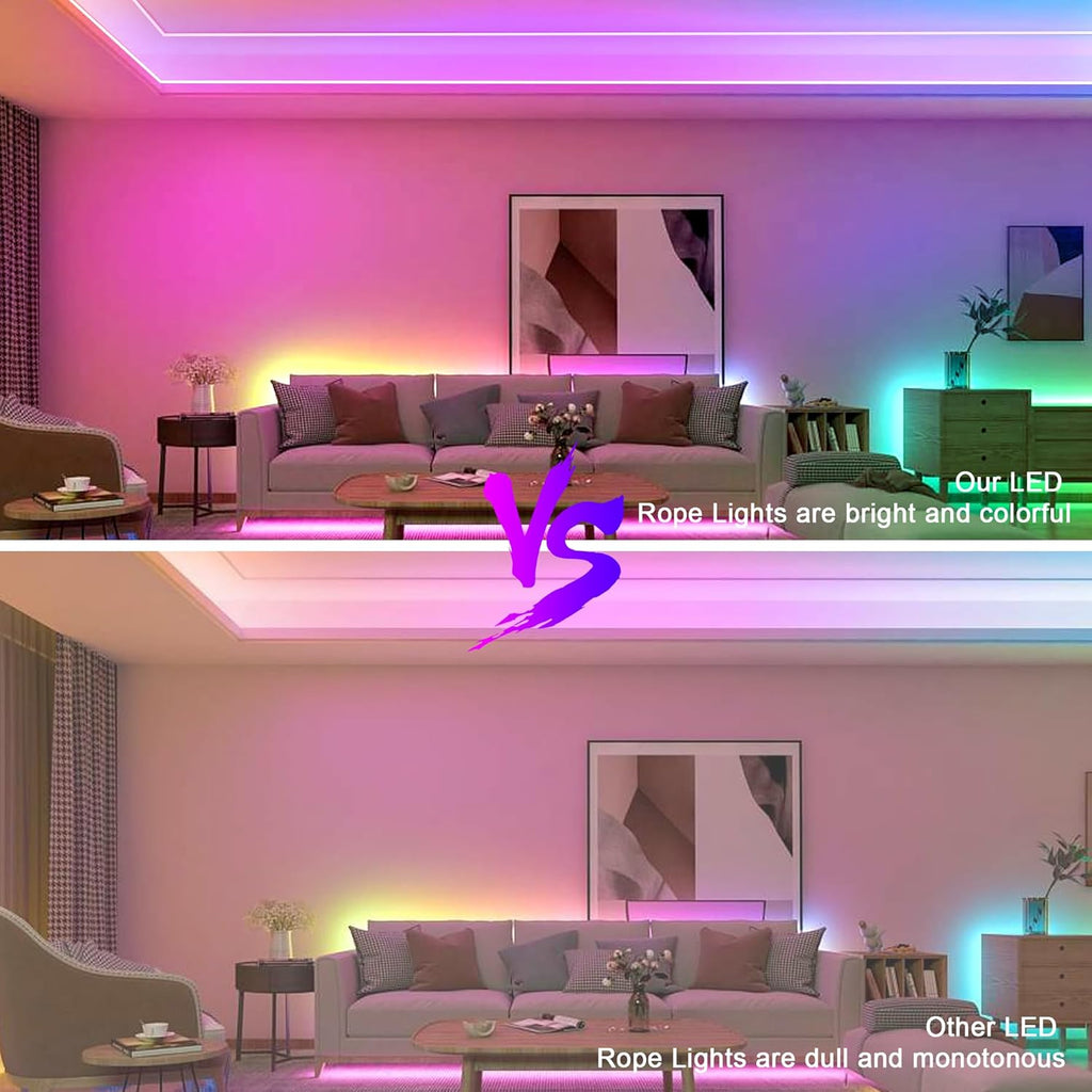 RGB Neon Rope Lights IP67 Waterproof, Bluetooth APP Control, Flexible Silicone Design