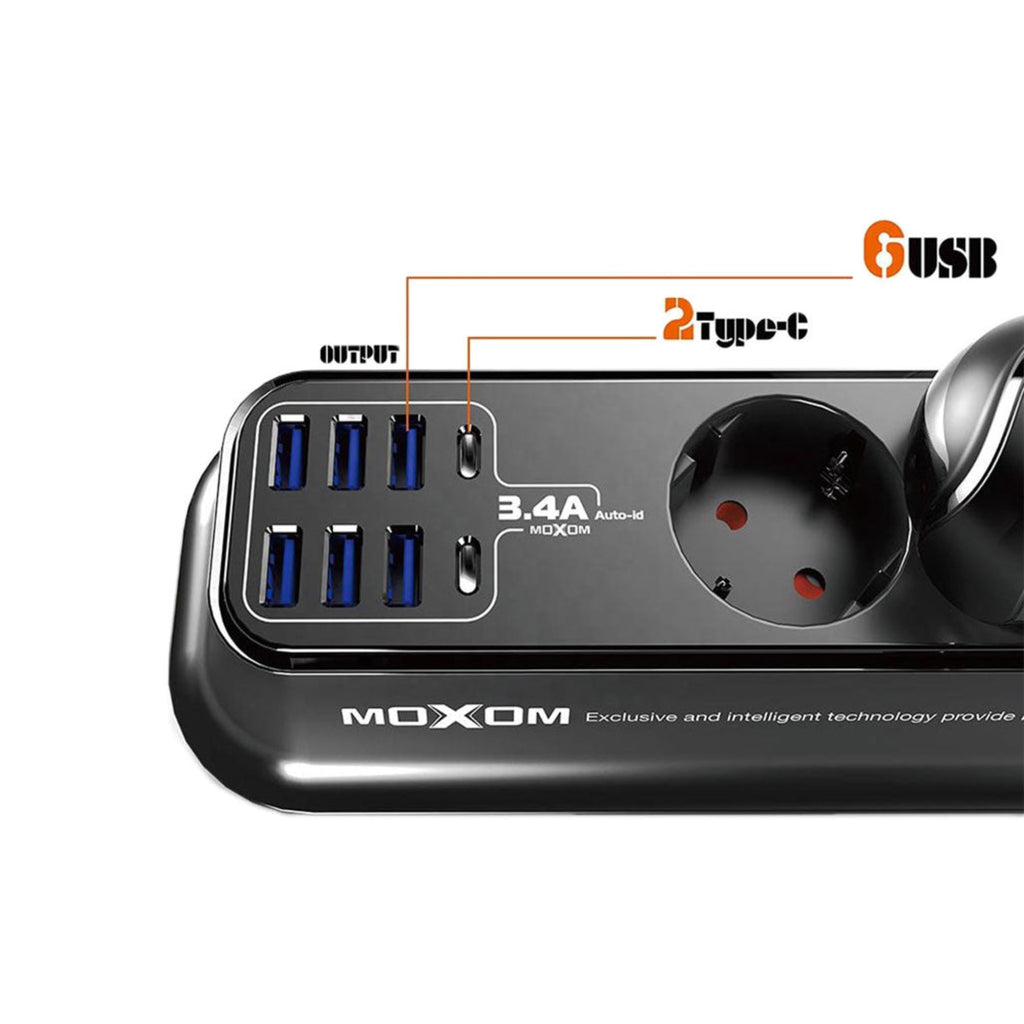 Moxom MX-ST05 Safety power strip with 4 Sockets & 8 USB Ports(6x USB, 2x USB Type-C)