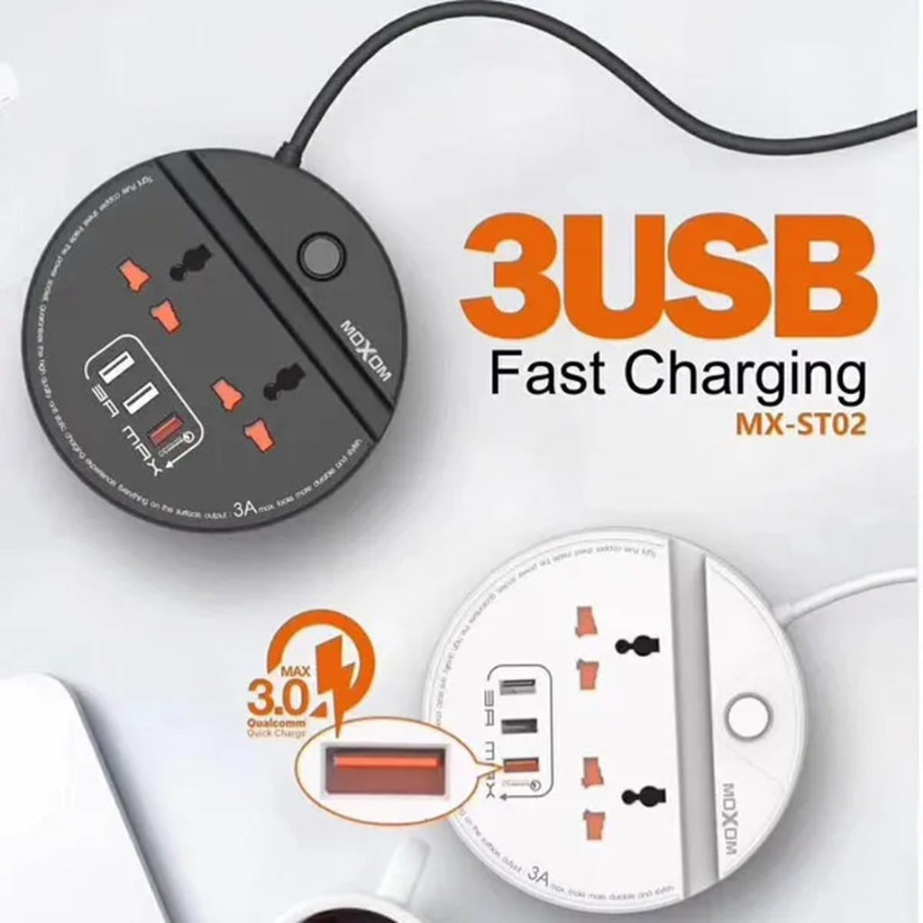Moxom ST03 Power Socket With 3 USB Fast Charging Ports And Mobile Stand - Black