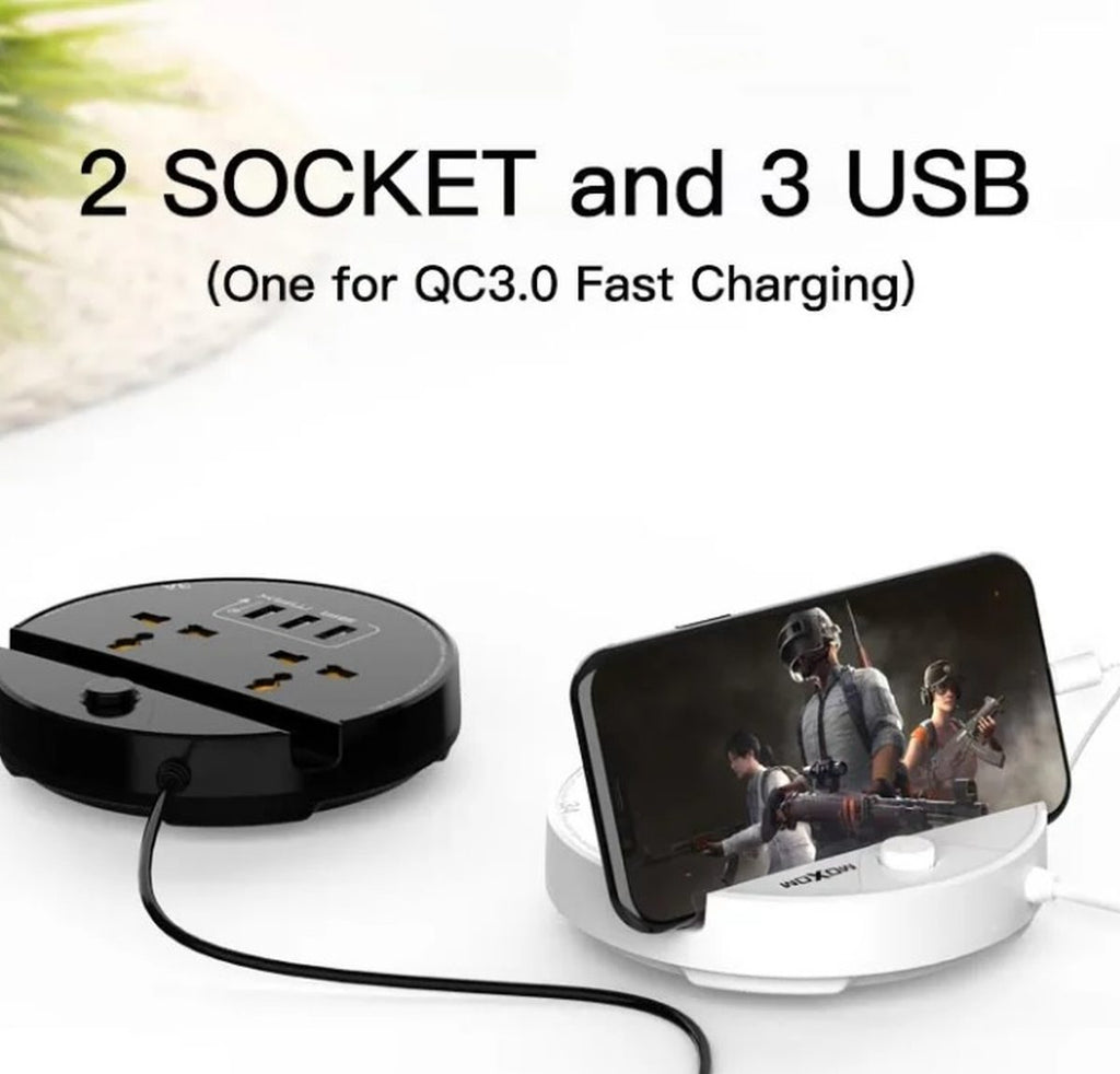 Moxom ST03 Power Socket With 3 USB Fast Charging Ports And Mobile Stand - Black