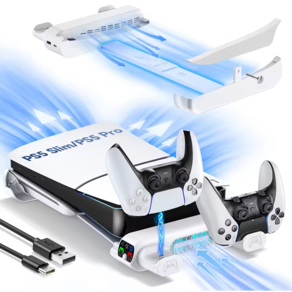 Horizontal Cooling Stand and Charging Station for PS5 Pro, & PS5 Slim Disc/Digital Edition