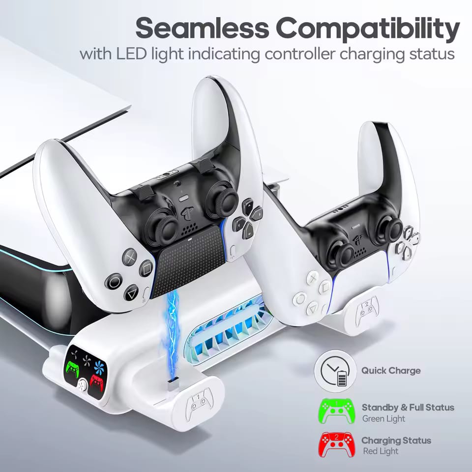 Horizontal Cooling Stand and Charging Station for PS5 Pro, & PS5 Slim Disc/Digital Edition