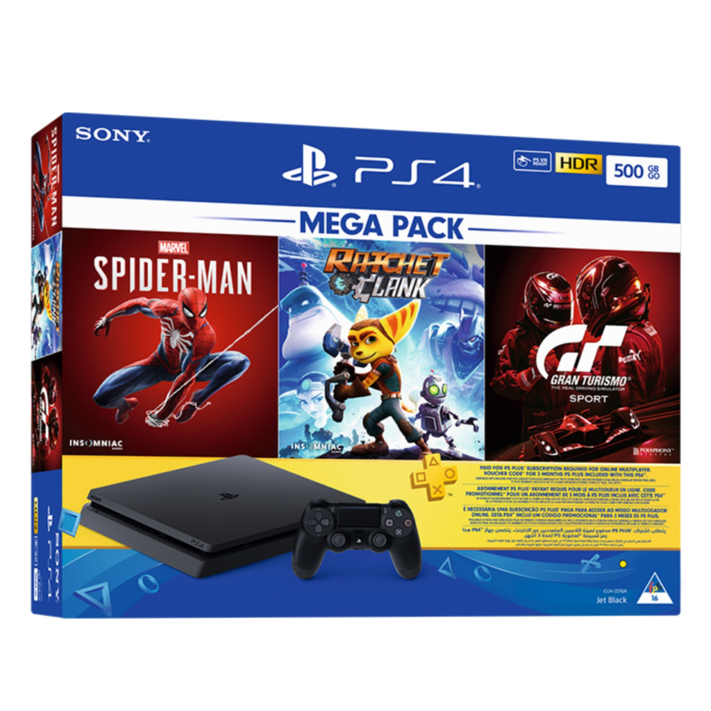 PlayStation 4 Slim 500 GB Console Mega Bundle with 3 Games & 3 Months PS+ Subscription