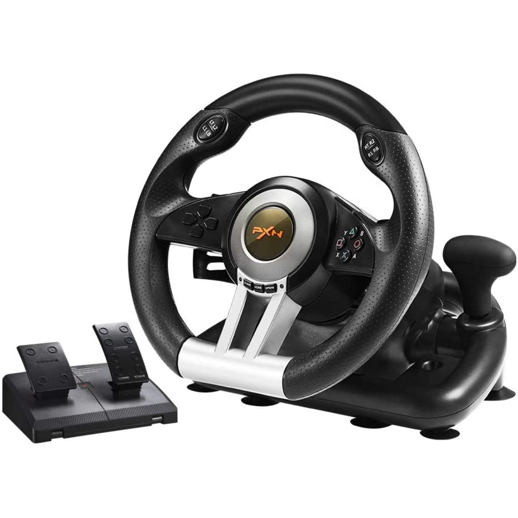 PXN V3 Pro 180 Degree Steering Wheel with Pedals, Vibration Feedback fot for PC, PS3, PS4, Xbox One & Series XS, Nintedno Switch - Black