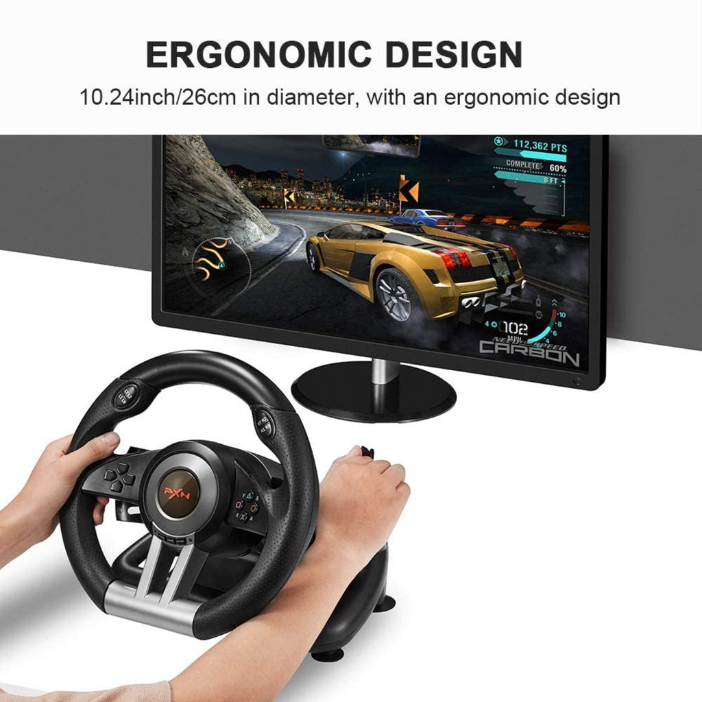 PXN V3 Pro 180 Degree Steering Wheel with Pedals, Vibration Feedback fot for PC, PS3, PS4, Xbox One & Series XS, Nintedno Switch - Black